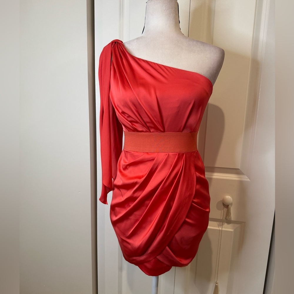 Aidan Mattox One Shoulder Tie Mini Dress